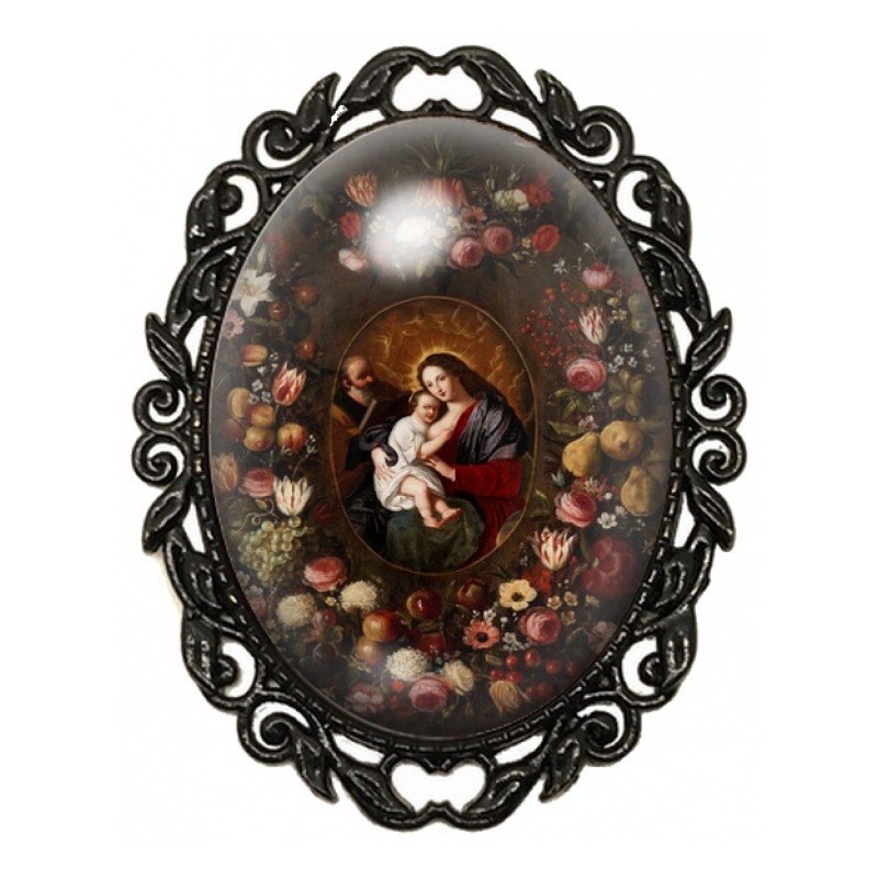 Broche Noire avec Cabochon en Verre Brueghel
