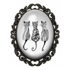 Broche Noire avec Cabochon en Verre Trio de Chats pour la Création de Bijoux Fantaisie - DIY