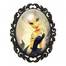 Broche Noire avec Cabochon en Verre Clochette Tatouée aux Cheveux Blancs pour la Création de Bijoux Fantaisie - DIY