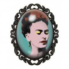 Broche Noire avec Cabochon en Verre Frida Kahlo pour la Création de Bijoux Fantaisie - DIY