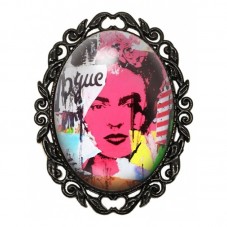 Broche Noire avec Cabochon en Verre Frida Kahlo pour la Création de Bijoux Fantaisie - DIY