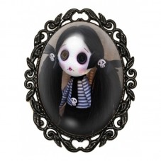 Broche Noire avec Cabochon en Verre Poupée Gothique pour la Création de Bijoux Fantaisie - DIY