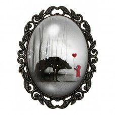 Broche Noire avec Cabochon en Verre Le Petit Chaperon Rouge pour la Création de Bijoux Fantaisie - DIY