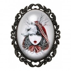 Broche Noire avec Cabochon en Verre Le Petit Chaperon Rouge pour la Création de Bijoux Fantaisie - DIY