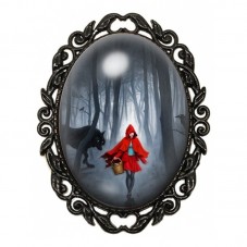 Broche Noire avec Cabochon en Verre Le Petit Chaperon Rouge pour la Création de Bijoux Fantaisie - DIY