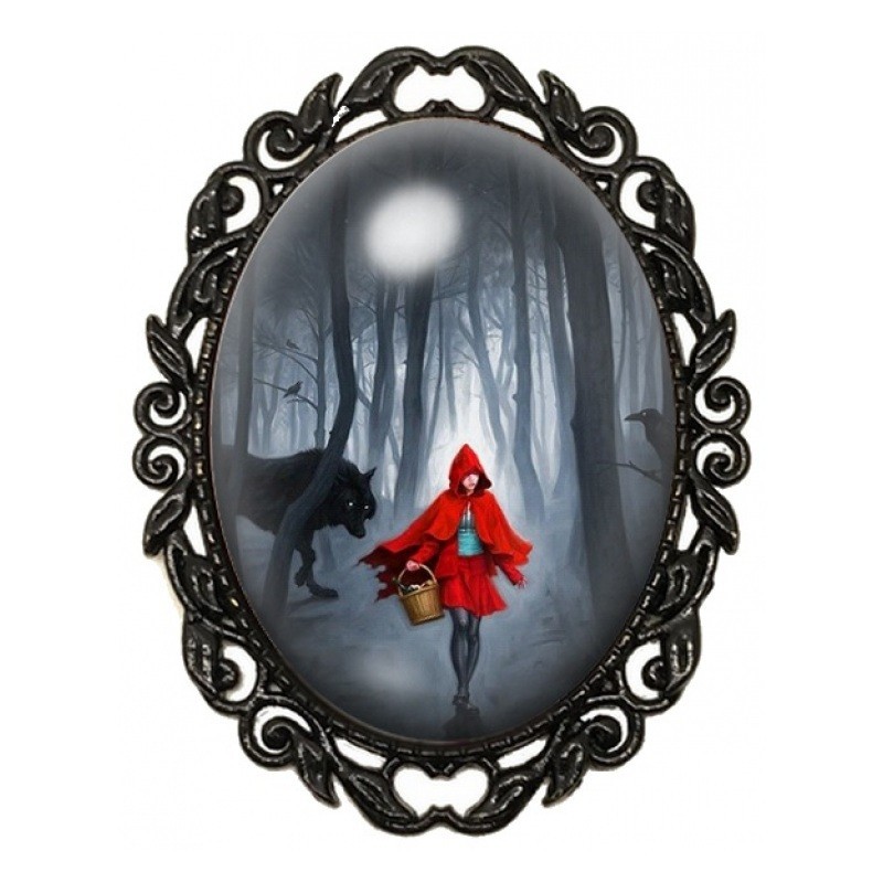 Broche Noire avec Cabochon en Verre Le Petit Chaperon Rouge