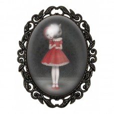 Broche Noire avec Cabochon en Verre Le Petit Chaperon Rouge pour la Création de Bijoux Fantaisie - DIY