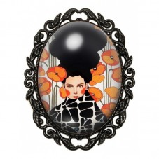 Broche Noire avec Cabochon en Verre Cheveux Flottants pour la Création de Bijoux Fantaisie - DIY