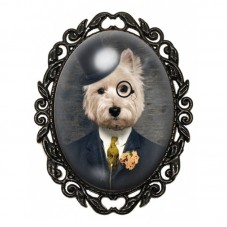 Broche Noire avec Cabochon en Verre Chien pour la Création de Bijoux Fantaisie - DIY