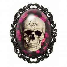 Broche Noire avec Cabochon en Verre Crâne Gothique pour la Création de Bijoux Fantaisie - DIY