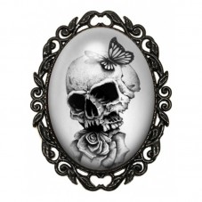 Broche Noire avec Cabochon en Verre Crâne Gothique pour la Création de Bijoux Fantaisie - DIY