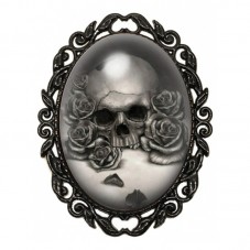 Broche Noire avec Cabochon en Verre Crâne Gothique pour la Création de Bijoux Fantaisie - DIY