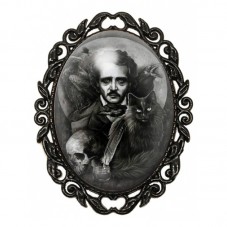 Broche Noire avec Cabochon en Verre Edgar Allan Poe Gothique pour la Création de Bijoux Fantaisie - DIY