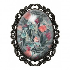 Broche Noire avec Cabochon en Verre Fleurs pour la Création de Bijoux Fantaisie - DIY