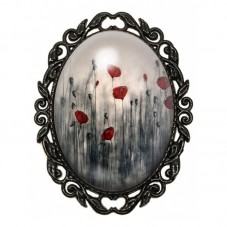 Broche Noire avec Cabochon en Verre Fleurs Coquelicots pour la Création de Bijoux Fantaisie - DIY