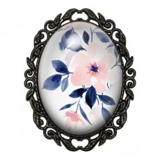 Broche Noire avec Cabochon en Verre Fleurs pour la Création de Bijoux Fantaisie - DIY