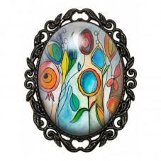 Broche Noire avec Cabochon en Verre Fleurs pour la Création de Bijoux Fantaisie - DIY