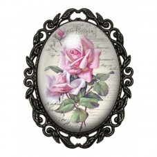 Broche Noire avec Cabochon en Verre Fleurs Roses pour la Création de Bijoux Fantaisie - DIY