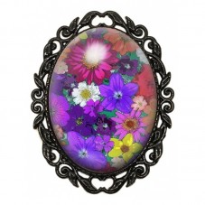 Broche Noire avec Cabochon en Verre Fleurs pour la Création de Bijoux Fantaisie - DIY
