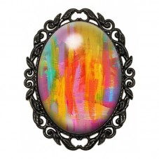 Broche Noire avec Cabochon en Verre Peinture Abstraite Multicolore pour la Création de Bijoux Fantaisie - DIY