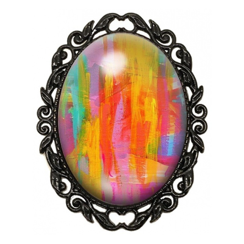 Broche Noire avec Cabochon en Verre Fantaisie