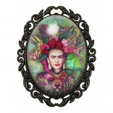 Broche Noire avec Cabochon en Verre Frida Kahlo à la Couronne de Roses pour la Création de Bijoux Fantaisie - DIY