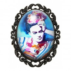Broche Noire avec Cabochon en Verre Frida Kahlo pour la Création de Bijoux Fantaisie - DIY