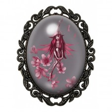 Broche Noire avec Cabochon en Verre Fée Rouge parmi les Fleurs pour la Création de Bijoux Fantaisie - DIY