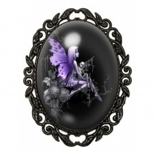 Broche Noire avec Cabochon en Verre Fée Violette et Crâne pour la Création de Bijoux Fantaisie - DIY
