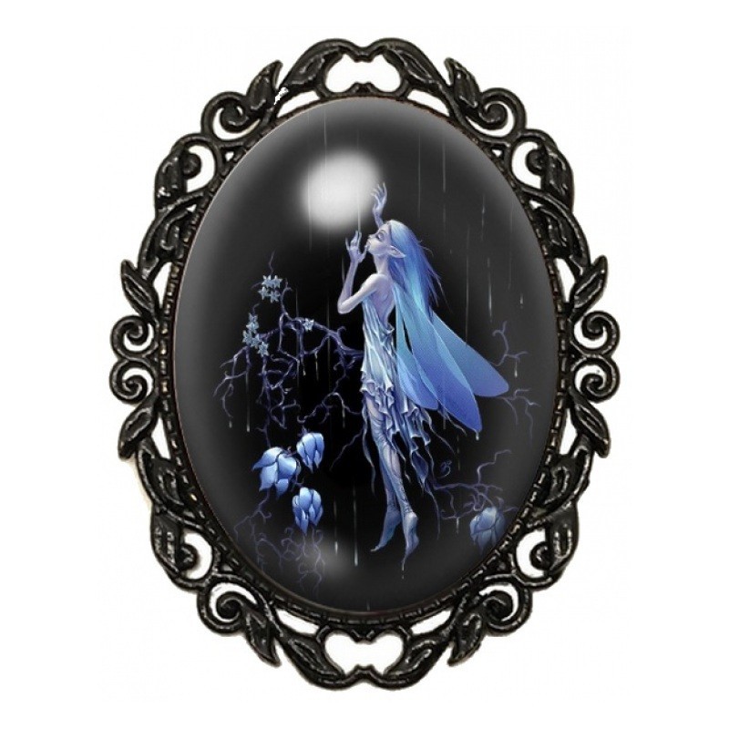 Broche Noire avec Cabochon en Verre Heroic Fantasy