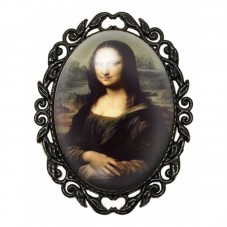 Broche Noire avec Cabochon en Verre La Joconde de Léonard de Vinci pour la Création de Bijoux Fantaisie - DIY