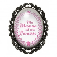 Broche Noire avec Cabochon en Verre Ma Maman est une Princesse pour la Création de Bijoux Fantaisie - DIY