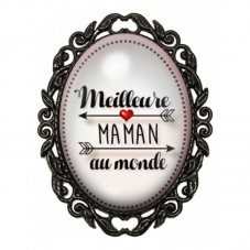Broche Noire avec Cabochon en Verre Meilleure Maman du Monde pour la Création de Bijoux Fantaisie - DIY
