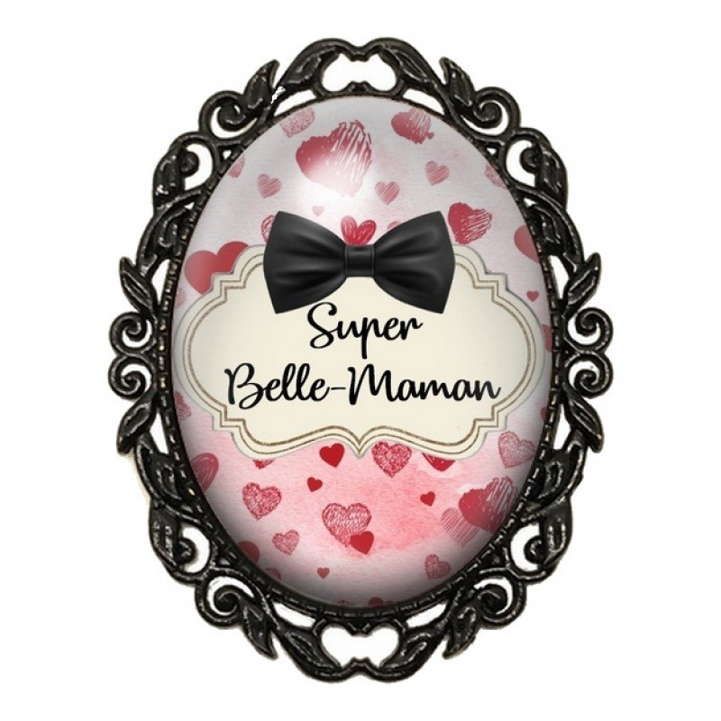 Broche Noire avec Cabochon en Verre Super Belle-Maman