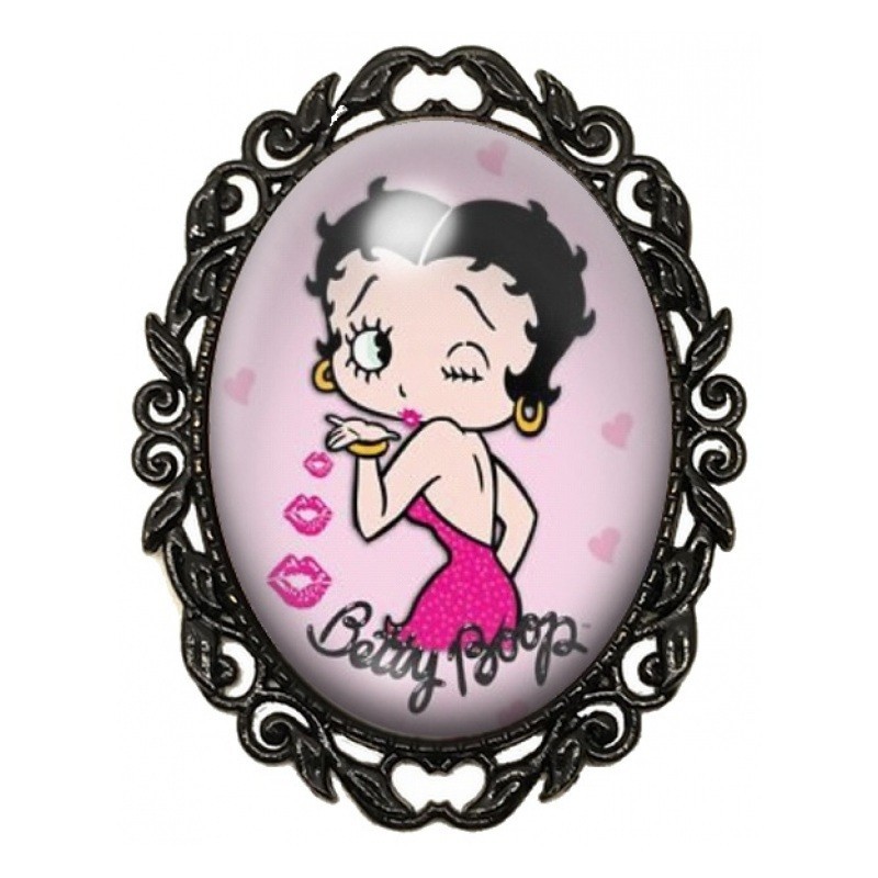 Broche Noire avec Cabochon en Verre Betty Boop Bisou