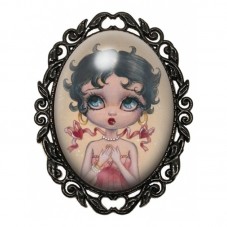 Broche Noire avec Cabochon en Verre Betty Boop pour la Création de Bijoux Fantaisie - DIY