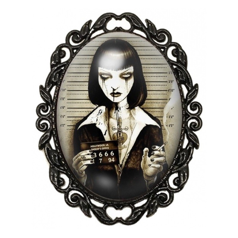 Broche Noire avec Cabochon en Verre Mia Wallace Coupable
