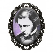 Broche Noire avec Cabochon en Verre Lewis Caroll pour la Création de Bijoux Fantaisie - DIY