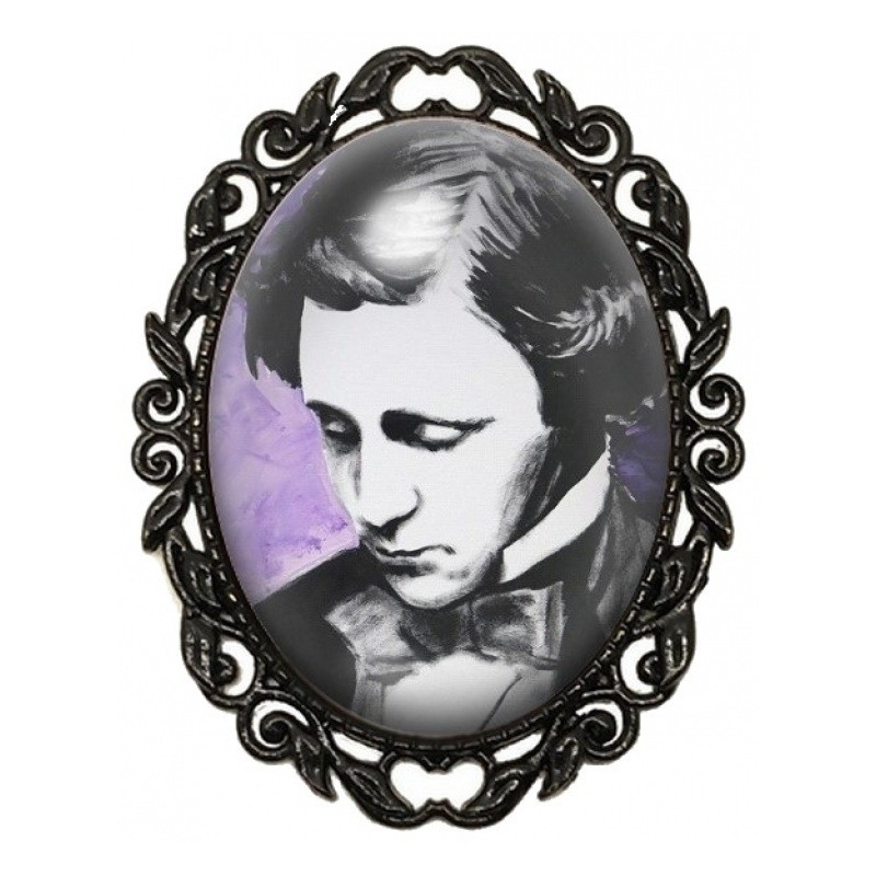 Broche Noire avec Cabochon en Verre Lewis Carroll