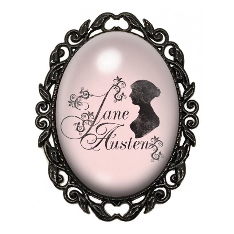 Broche Noire avec Cabochon en Verre Jane Austen Rose Poudré