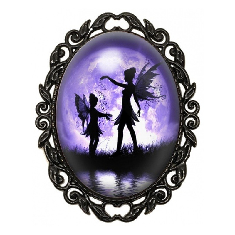 Broche Noire avec Cabochon en Verre Fée