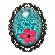 Broche Noire avec Cabochon en Verre Fleur Mer pour la Création de Bijoux Fantaisie - DIY