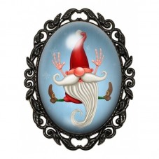 Broche Noire avec Cabochon en Verre Gnome De Noël pour la Création de Bijoux Fantaisie - DIY