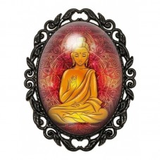 Broche Noire avec Cabochon en Verre Bouddha Spiritualité pour la Création de Bijoux Fantaisie - DIY