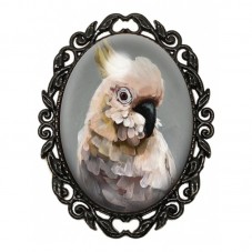 Broche Noire avec Cabochon en Verre Cacatoes pour la Création de Bijoux Fantaisie - DIY