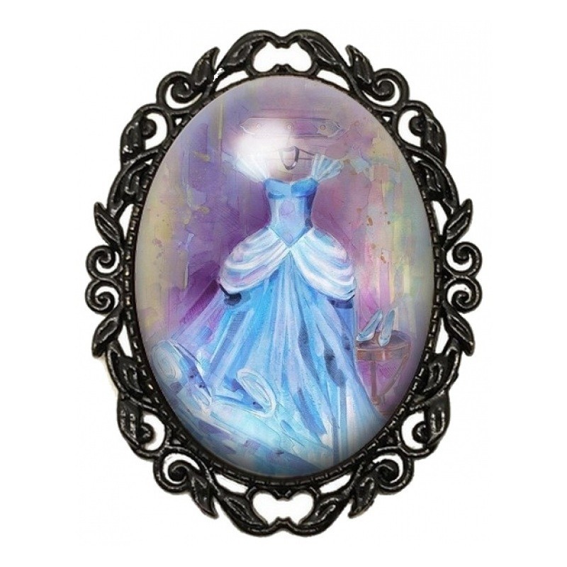 Broche Noire avec Cabochon en Verre Robe Bleue de Cendrillon