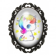 Broche Noire avec Cabochon en Verre Licorne pour la Création de Bijoux Fantaisie - DIY