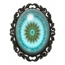 Broche Noire avec Cabochon en Verre Mandala pour la Création de Bijoux Fantaisie - DIY