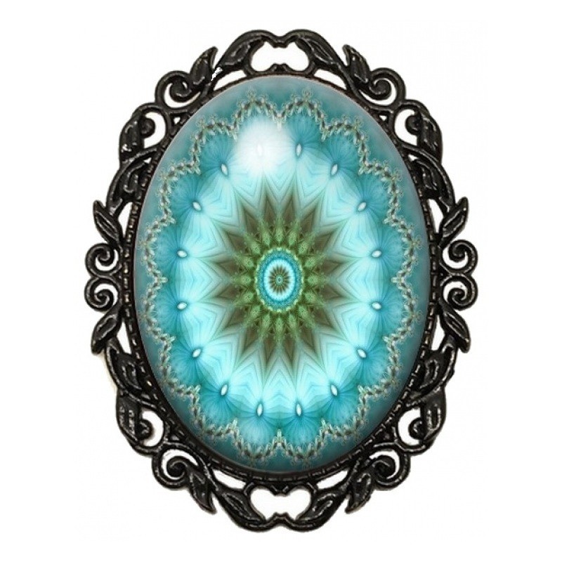 Broche Noire avec Cabochon en Verre Mandala
