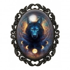 Broche Noire avec Cabochon en Verre Loup pour la Création de Bijoux Fantaisie - DIY